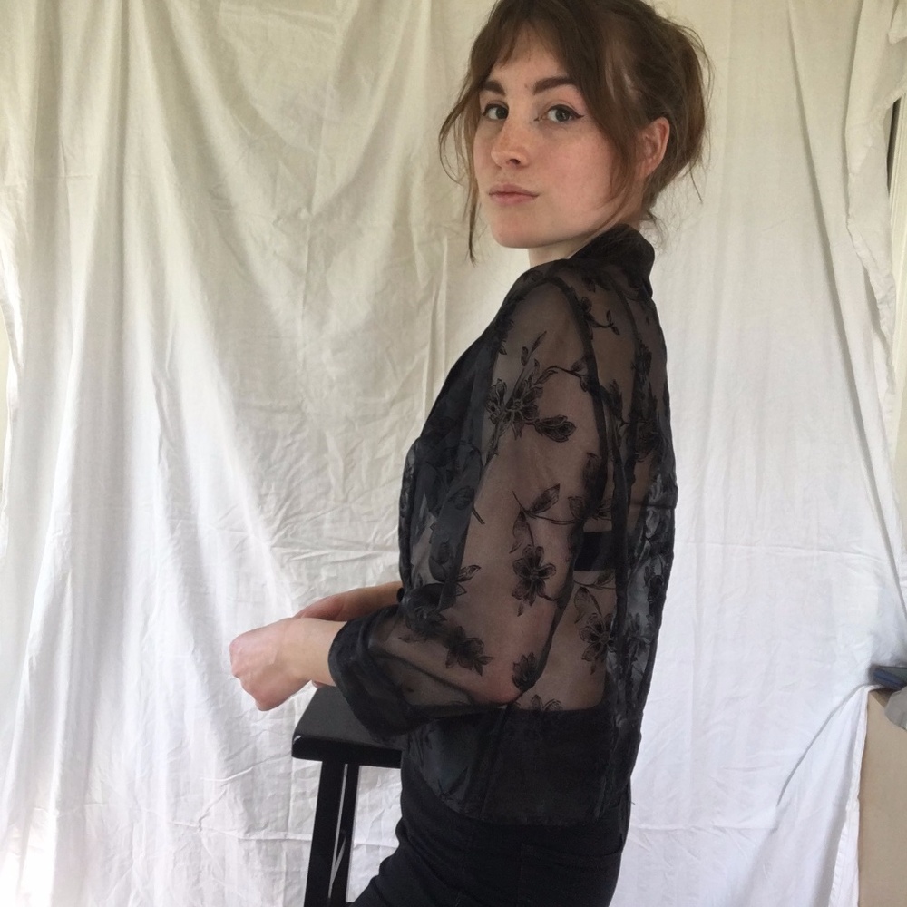 Vintage Alex Evenings sheer floral top